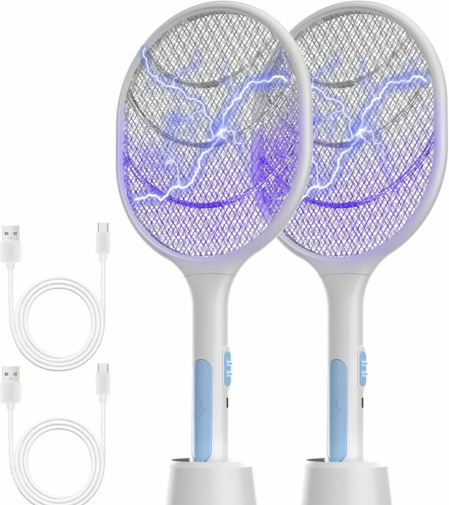 VANELC Bug Zapper 2 Pack - USB Rechargeable 3000V Electric Fly Swatter for Mosquito & Pest Control - Indoor/Outdoor Use in Home, Kitchen, Office