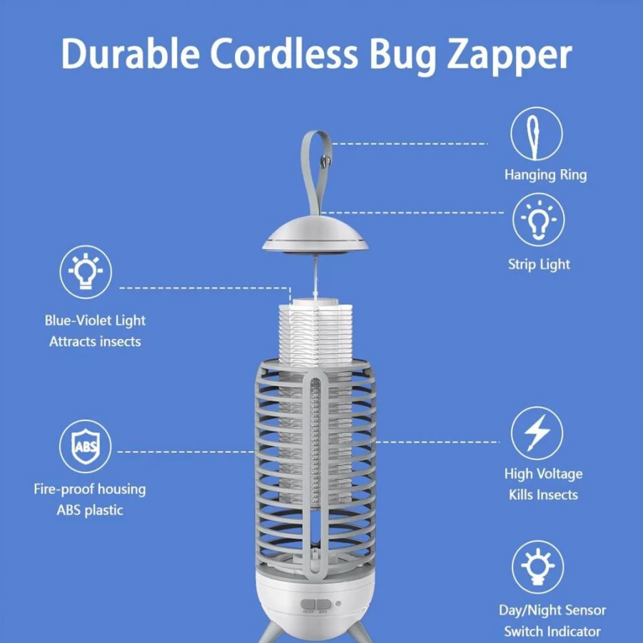 JUSENWDSL Rechargeable 2-in-1 Mosquito Killer Lamp - 2500mAh Wireless Bug Zapper for Indoor & Outdoor Use in Patio, Garden, Backyard, Camping (Black)