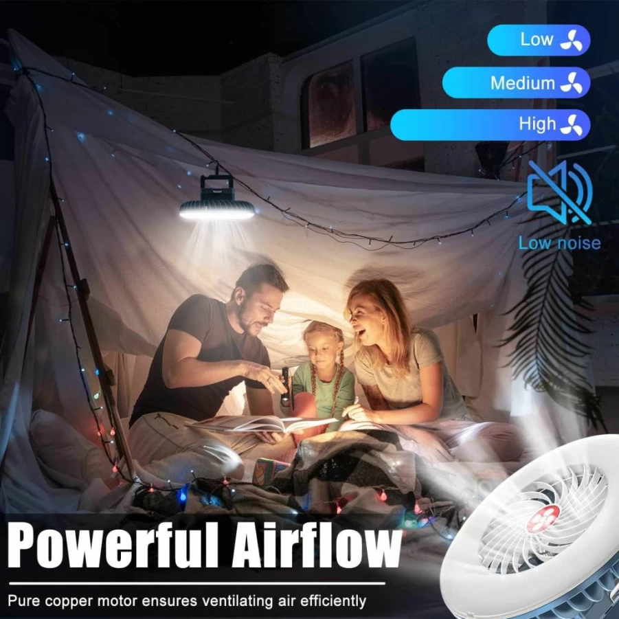 XTAUTO Portable Camping Fan with LED Lantern - USB Rechargeable, Waterproof, Hanging Hook & Magnet - 2-Pack for Tent, Hiking, Car, Office, Emergency Power Outage - Indoor & Outdoor Use