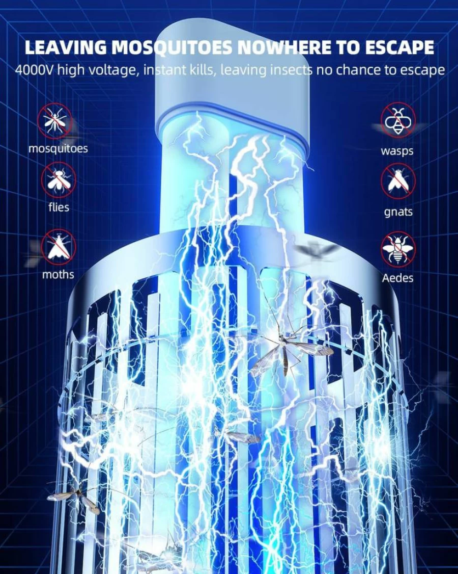 Minimoon 4000V Electric Bug Zapper for Outdoor Use, 20W Mosquito Killer, IPX6 Waterproof Fly Zapper for Patio, Backyard, Balcony, Garage
