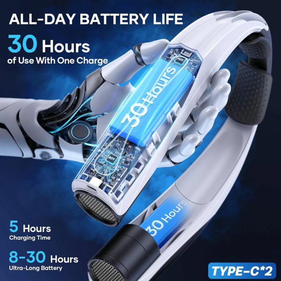 JIJ Wearable Neck Fan - 360° Portable Cooling Fan with 6 Speed Settings, Rechargeable Battery for Travel, Office, Outdoor & Camping, Lightweight Hands-Free Fan for Men & Women in Hot Weather