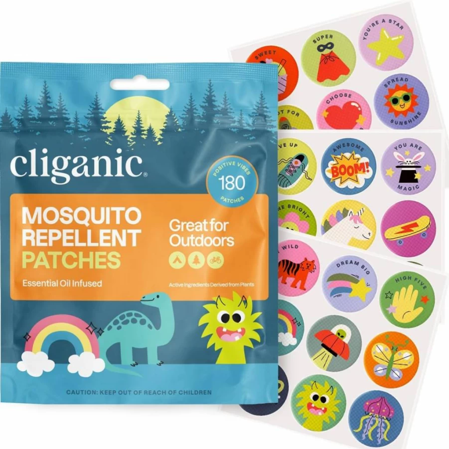 Cliganic Natural Mosquito Repellent Stickers for Kids - 90 Pack, Deet-Free, Essential Oil Infused, Positive Vibes Patches