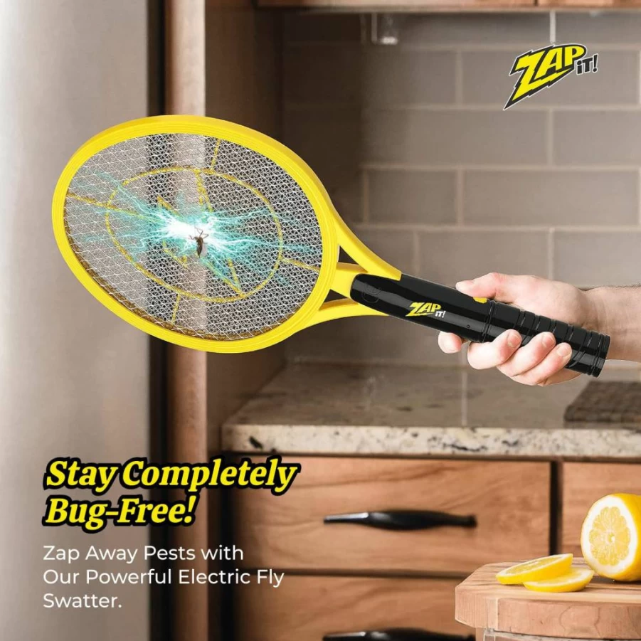 ZAP IT! Electric Bug Zapper Racket - 3,500 Volt Battery-Powered Insect Killer (Includes 2 AA Batteries)