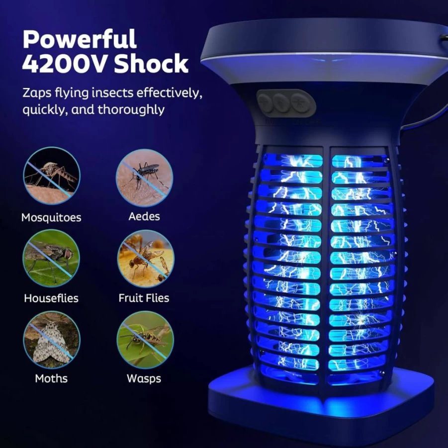 OnBeam Solar-Powered Mosquito Zapper – 4200V Electric Fly Trap for Outdoor & Indoor Use, Waterproof & Rechargeable Bug Killer for Garden, Patio, Backyard, and Camping