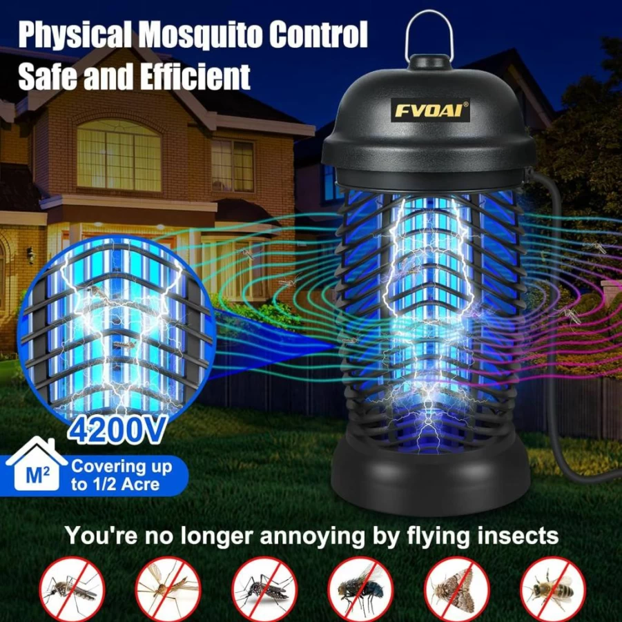 FVOAI Outdoor Bug Zapper - Electric Mosquito & Fly Trap with 3-Prong Plug, Durable ABS Plastic for Patio, Garden, and Backyard Insect Control