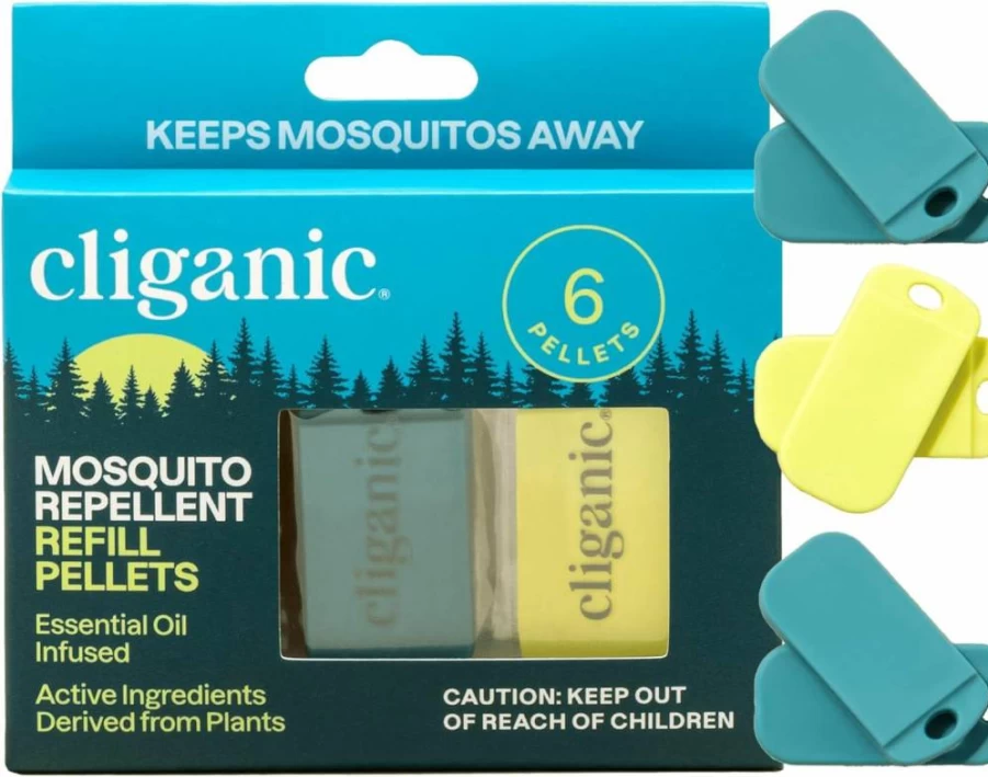 Cliganic Natural Mosquito Repellent Refill Packs - 6 DEET-Free Essential Oil Pellets for Wristbands, Non-Toxic Insect Protection