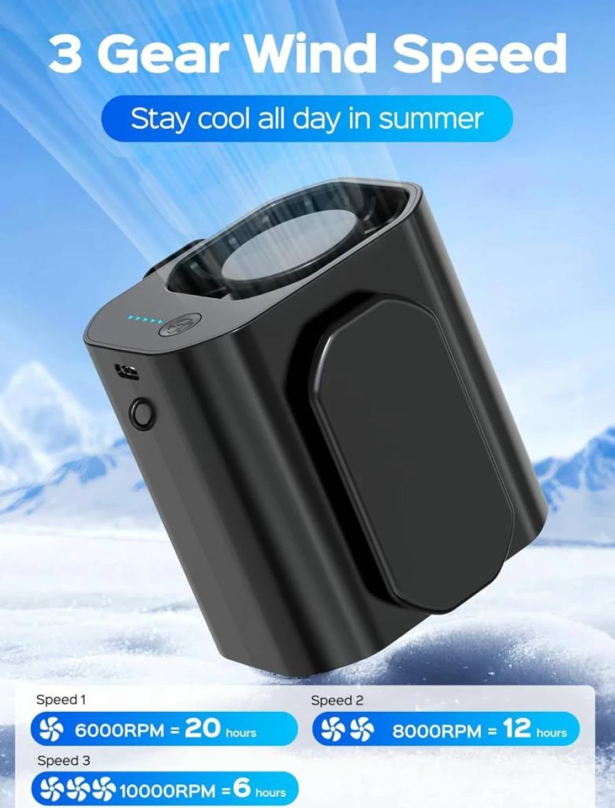 Chrimeflame 10000mAh Portable Waist Fan - Rechargeable 20Hrs Battery, Wearable Clip On Fan for Outdoor, Camping, Jobsite, Sports - Black Mini Cooling Fan