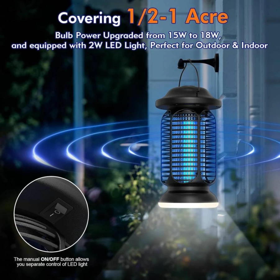 AMUFER 18W Bug Zapper for Indoor & Outdoor Use - Upgraded Blue-Violet Light Mosquito Killer with 2W LED, Covers 1/2-1 Acre, Effective Fly Trap for Patio, Backyard, Home Protection