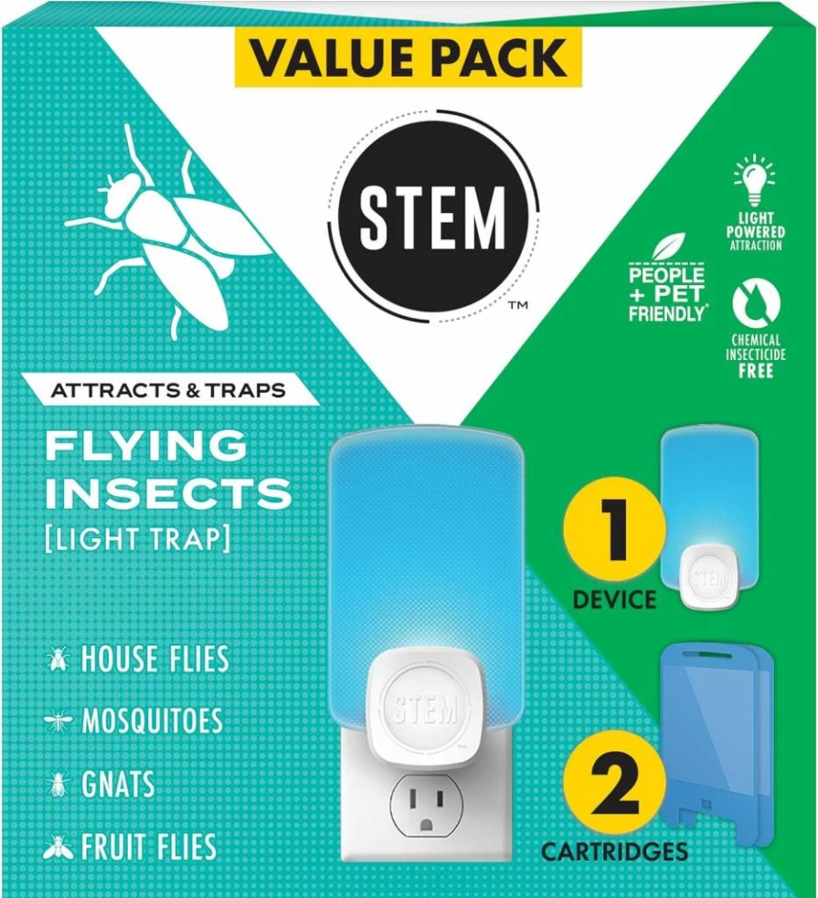 STEM Plug-In Fruit Fly Trap for Home - Indoor Insect Catcher with Blue Light, 1 Device & 2 Refill Cartridges Starter Kit