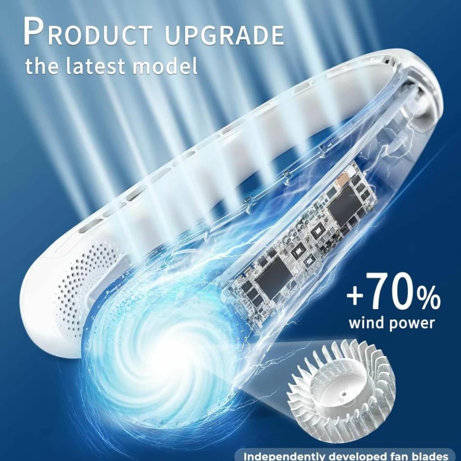 Frsara Neck Fan - 5200mAh Portable Personal Fan with 360° Cooling, Dual Side Strong Wind, No Hair Twisting, Fast Charging, Non-Slip Design, Ideal Gift for Men and Women