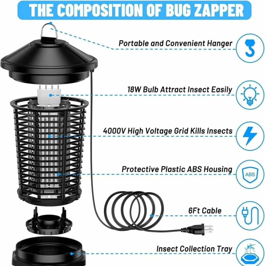 Zechuan Electric Bug Zapper for Indoor & Outdoor Use - Waterproof Mosquito Killer Lantern, Fly Trap for Home, Backyard, Patio, Garden, and Camp Site