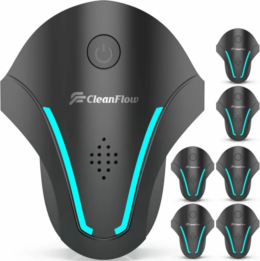 CleanFlow 2025 Ultrasonic Pest Repeller - 6 Pack for Indoor Rodent & Insect Control, Effective Against Mice, Roaches, Spiders, Ants, Mosquitoes - 3 Powerful Modes, Eco-Friendly Bug Repellent Device