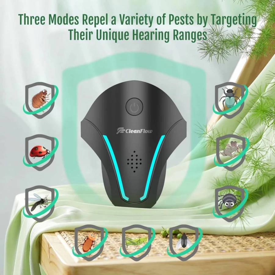 CleanFlow 2025 Ultrasonic Pest Repeller - 6 Pack for Indoor Rodent & Insect Control, Effective Against Mice, Roaches, Spiders, Ants, Mosquitoes - 3 Powerful Modes, Eco-Friendly Bug Repellent Device