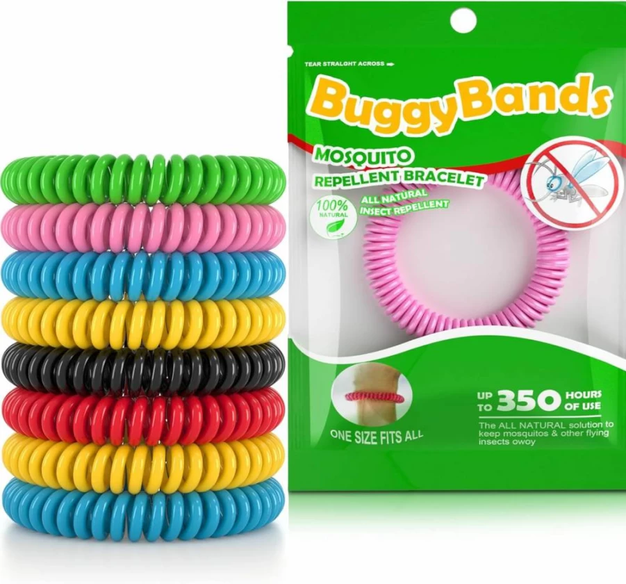 BuggyBands Natural Mosquito Repellent Bracelets, 15 Pack Waterproof & DEET-Free Wristbands for Outdoor Protection