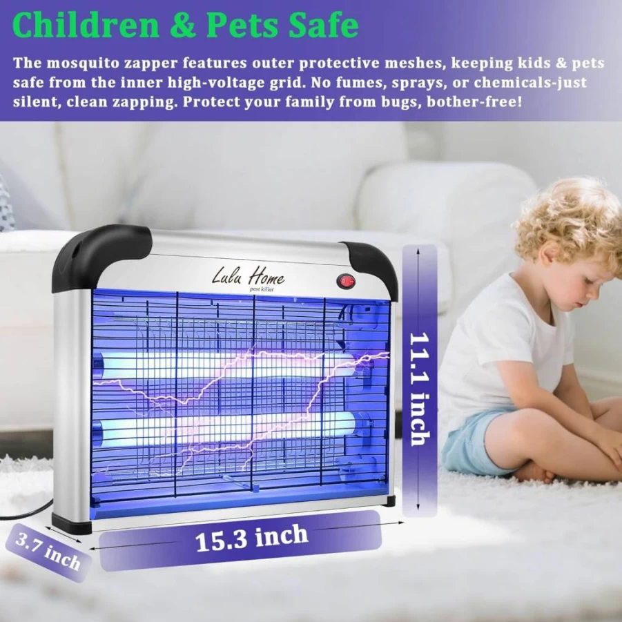 Lulu Home 2800V Electric Bug Zapper - Indoor Insect Killer for Mosquitoes, Flies & Bugs with 20W UV Light | Aluminum Fly Trap for Home & Kitchen