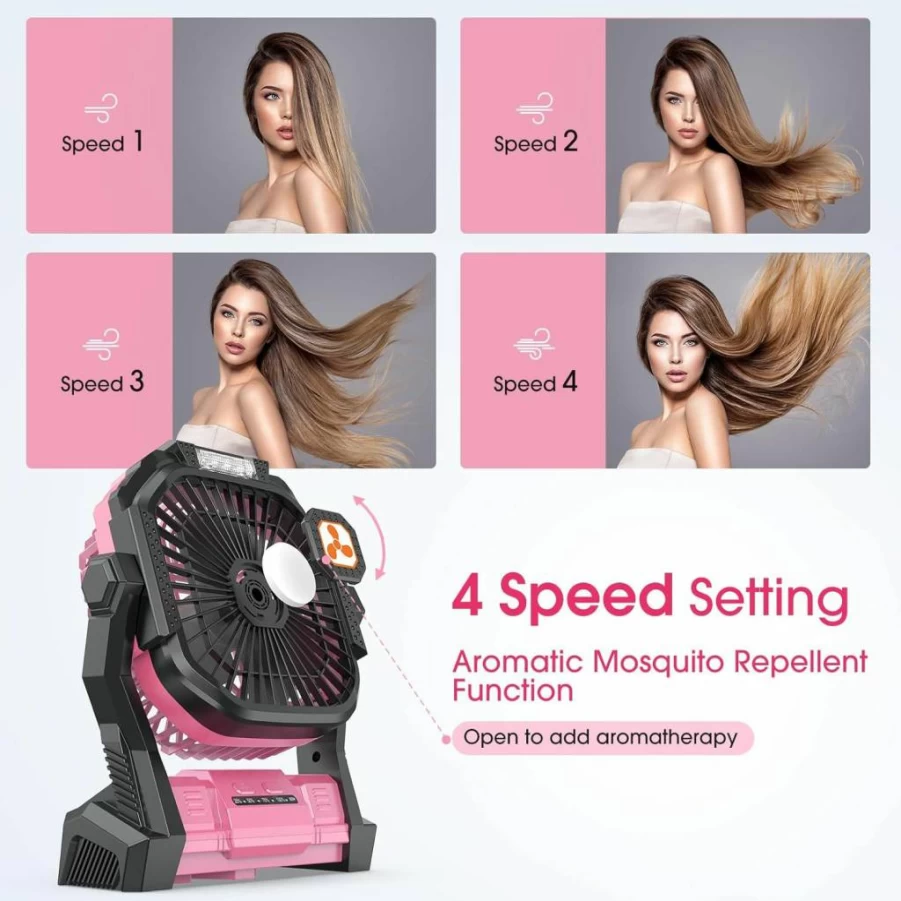 ONLYNEW Portable Rechargeable Fan with LED Light, 20000mAh USB-C Battery Operated, for Camping, Travel, Home, Office, and Outdoor Activities