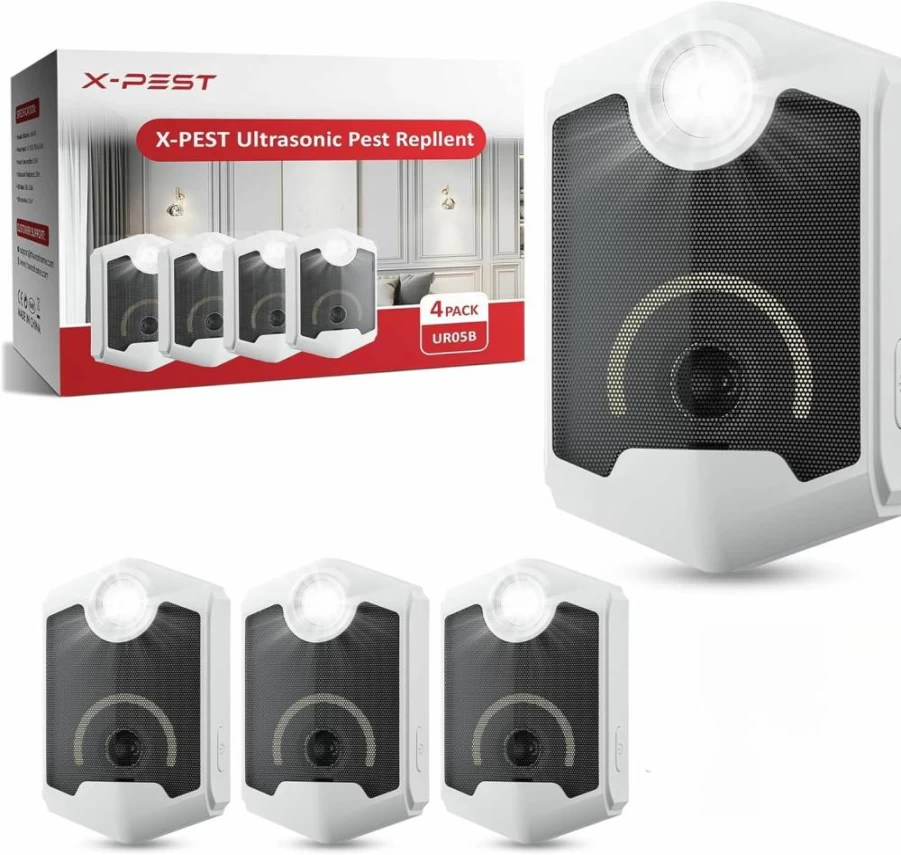 X-PEST Ultrasonic Pest Repeller - 4 Pack Indoor Electronic Mouse, Rat, Roach, Ant, Mosquito Repellent with Night Light for Home, Kitchen, Garage, Warehouse