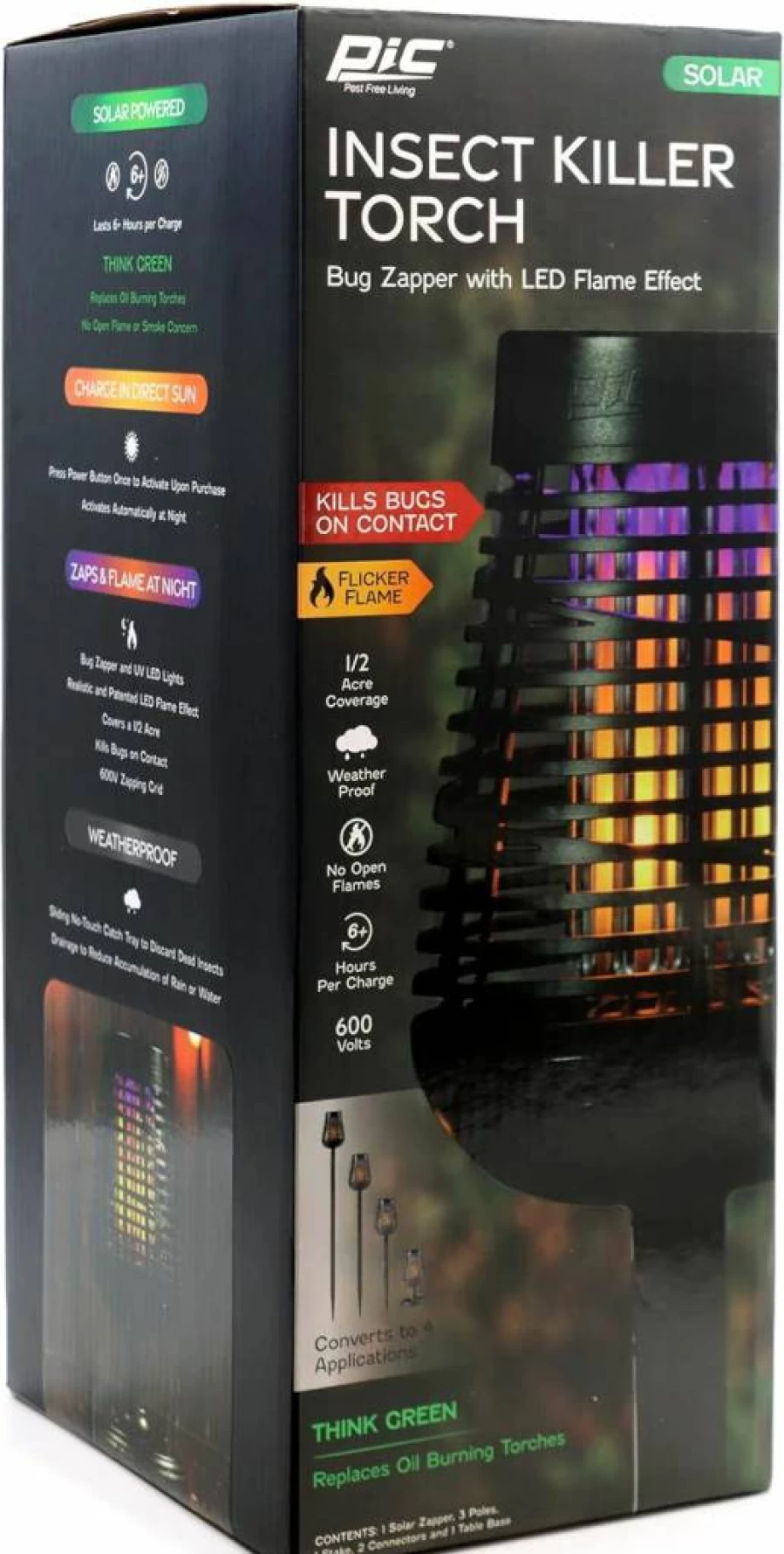 PIC Solar Bug Zapper Torch - Outdoor Insect Killer with Solar Power, Bug Zapper Light for Patio and Garden