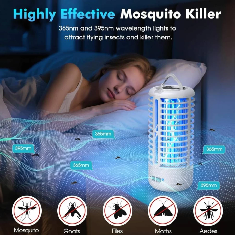 Zechuan Rechargeable Electric Bug Zapper - Portable Mosquito Killer for Indoor & Outdoor Use, Fly Trap for Camping, Patio, Garden, Kitchen, Porch (Black, 1 Pack)
