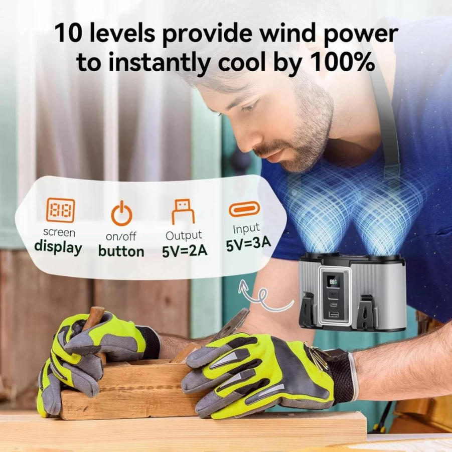 Astaowl 24000mAh USB Rechargeable Waist Fan - 10 Speed Portable Cooling Fan for Outdoor, Camping, Work, Heatstroke Prevention, Grey