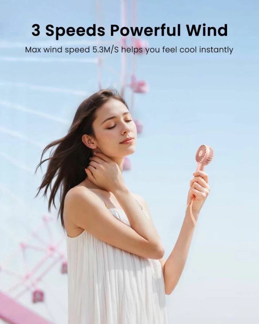 Gaiatop Mini Handheld Fan - USB Rechargeable, 3 Speed Portable Fan for Travel, Camping, Beach, and Makeup, Compact Personal Fan for Women and Girls, Black