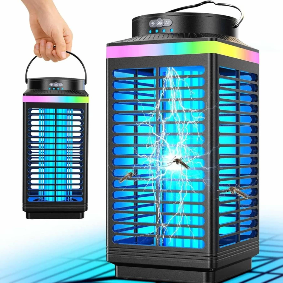 MKNXYD Cordless Rechargeable Bug Zapper Outdoor - 4200V Electric Mosquito Killer, IP68 Waterproof, 5000mAh Battery, Portable Wireless Insect Zapper for Camping, Patio, Backyard (Black)