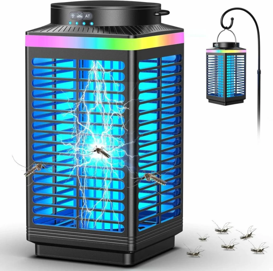 Echet Cordless Bug Zapper Outdoor - 4200V Electric Mosquito Killer, Rechargeable & Waterproof IP67, Portable Fly Zapper with LED Blue Light for Camping, Patio, and Indoor Use, Black