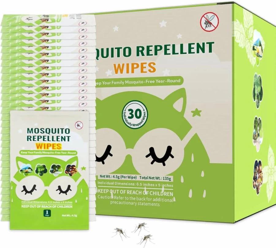FLODTEEK 30 Pack Natural Mosquito Repellent Wipes - Plant-Based Essential Oil Insect Protection, Individually Wrapped for Outdoor Camping & Travel, Long-Lasting Bug Spray Alternative