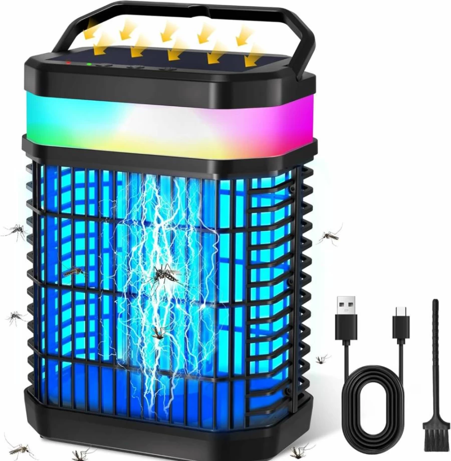 Fluencara Rechargeable Solar Bug Zapper - 4000V Mosquito Killer with RGB Light, USB Cordless Fly Trap for Outdoor Indoor Use in Patio, Garden, Camping & Backyard