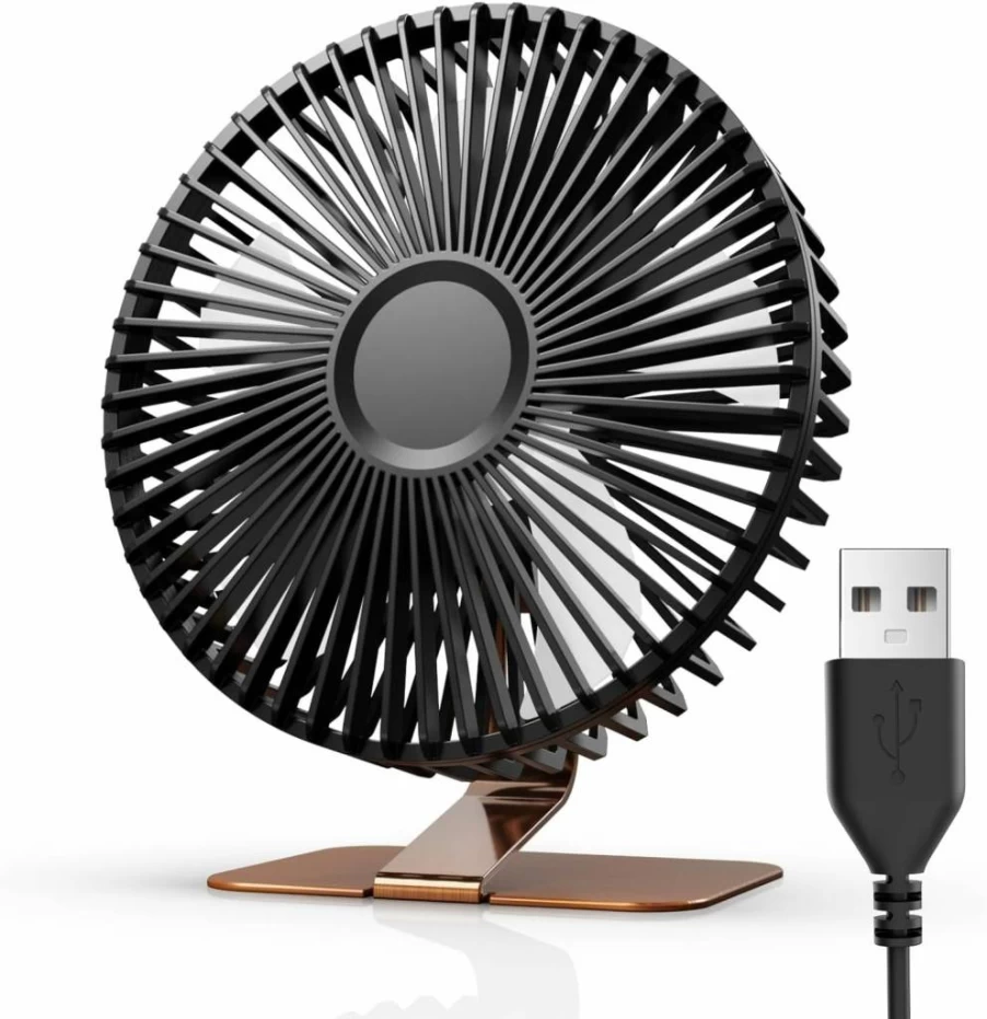 SLENPET 6 Inch USB Desk Fan with Adjustable Tilt, 4 Speed Settings, Ultra-Quiet Operation, 90-Degree Rotation, Portable Metal Base, Silver - Compact Cooling for Office & Home