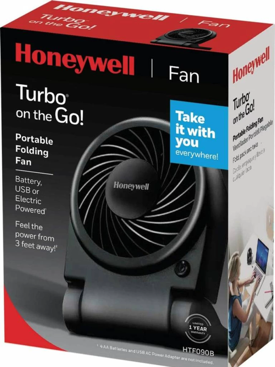 Honeywell HTF090B Portable Personal Fan - Black, Compact, Battery-Powered for On-The-Go Cooling