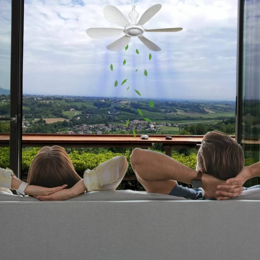 SCOOYEEES Silent USB Ceiling Fan with Remote - 4 Speed, Quiet DC Hanging Fan for Camping, Bedroom, RV, Tent, Canopy, Plug in Powered, Timing Function