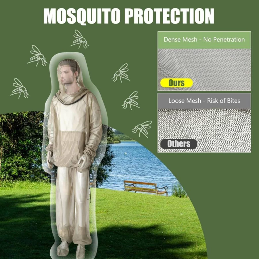 HOMEYA Bug Jacket for Men & Women - Anti Mosquito Netting Suit with Hood Zipper, Ultra-Fine Mesh Pants, Mitts & Socks - Includes Carry Pouch for Hunting, Fishing Outdoor Protection