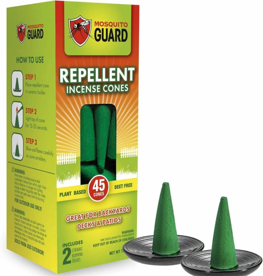 Mosquito Guard 45Pcs Plant-Based Mosquito Repellent Incense Cones with 2 Ceramic Dishes - DEET-Free Outdoor Patio Bug Protection