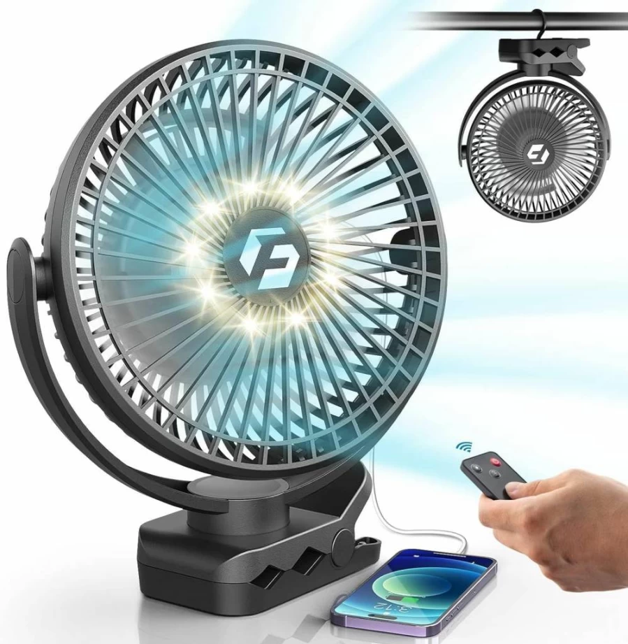 Korbot 8-Inch Clip On Fan - 12000mAh Rechargeable Battery, 3 Speed Adjustable, USB Portable Desk Fan for Office, Stroller, Bedroom & Camping, Quiet Personal Cooling Fan with Strong Airflow