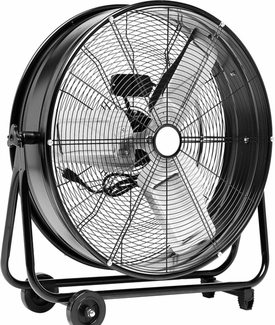 Amazon Basics 24" Industrial Drum Fan - 215W High-Velocity Metal Blades, 2 Speed Settings, UL Certified, 8820 CFM Airflow, Heavy-Duty with Wheels & 5.9-Ft Cord, Black