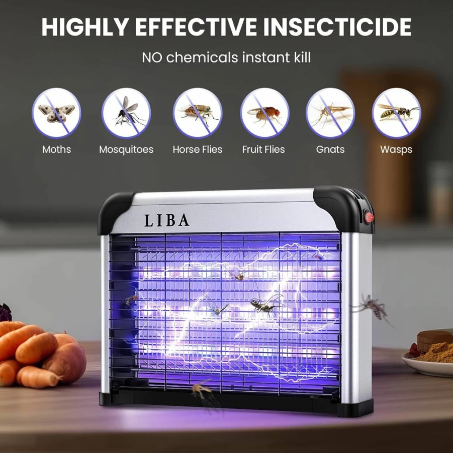 LiBa Electric Bug Zapper Indoor & Outdoor - 2800V Mosquito, Fly Killer with 2 Extra Bulbs, Removable Washable Tray, Lightweight & Easy-to-Clean Insect Repellent