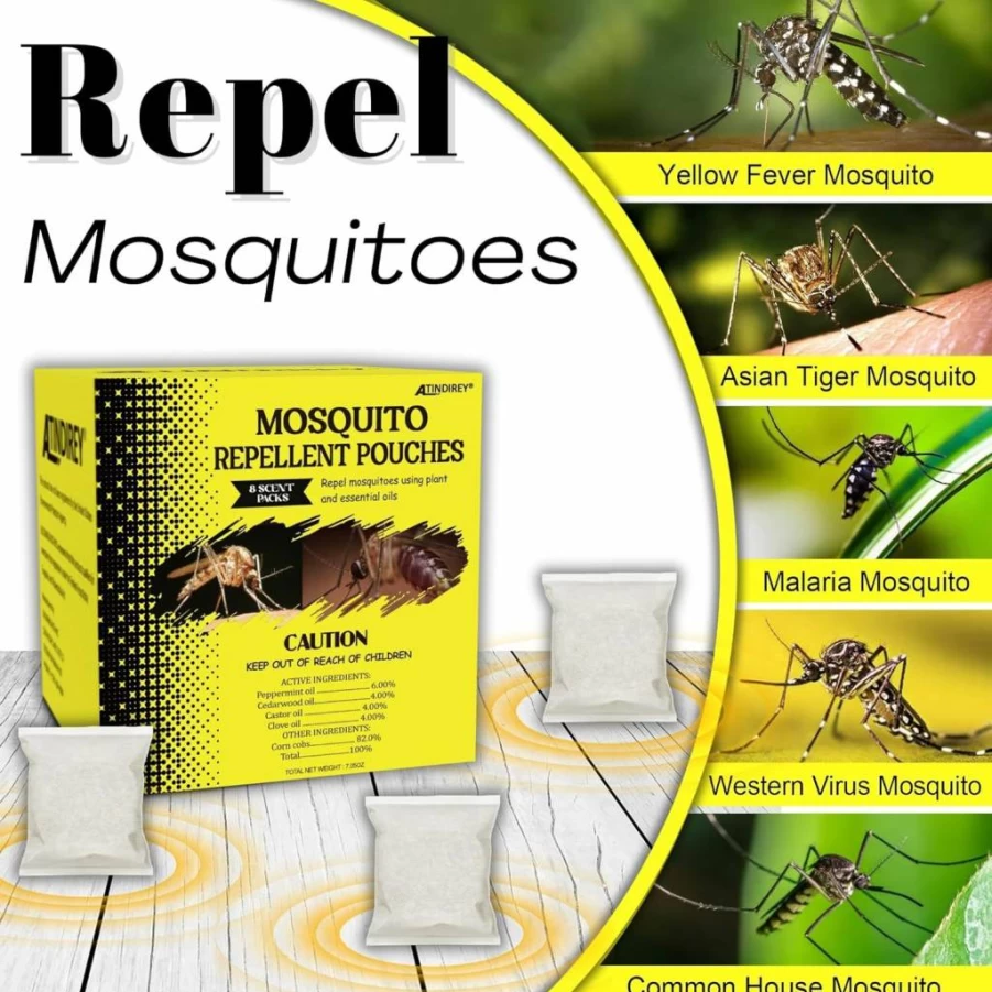Atindirey Mosquito Repellent Pouches - 8 Pack, Natural Plant-Based Bug Repellent for Indoor, Outdoor, Camping, Yard | Safe for Kids & Pets, Non-Toxic, 30-Day Protection | Travel Size Patio Defense