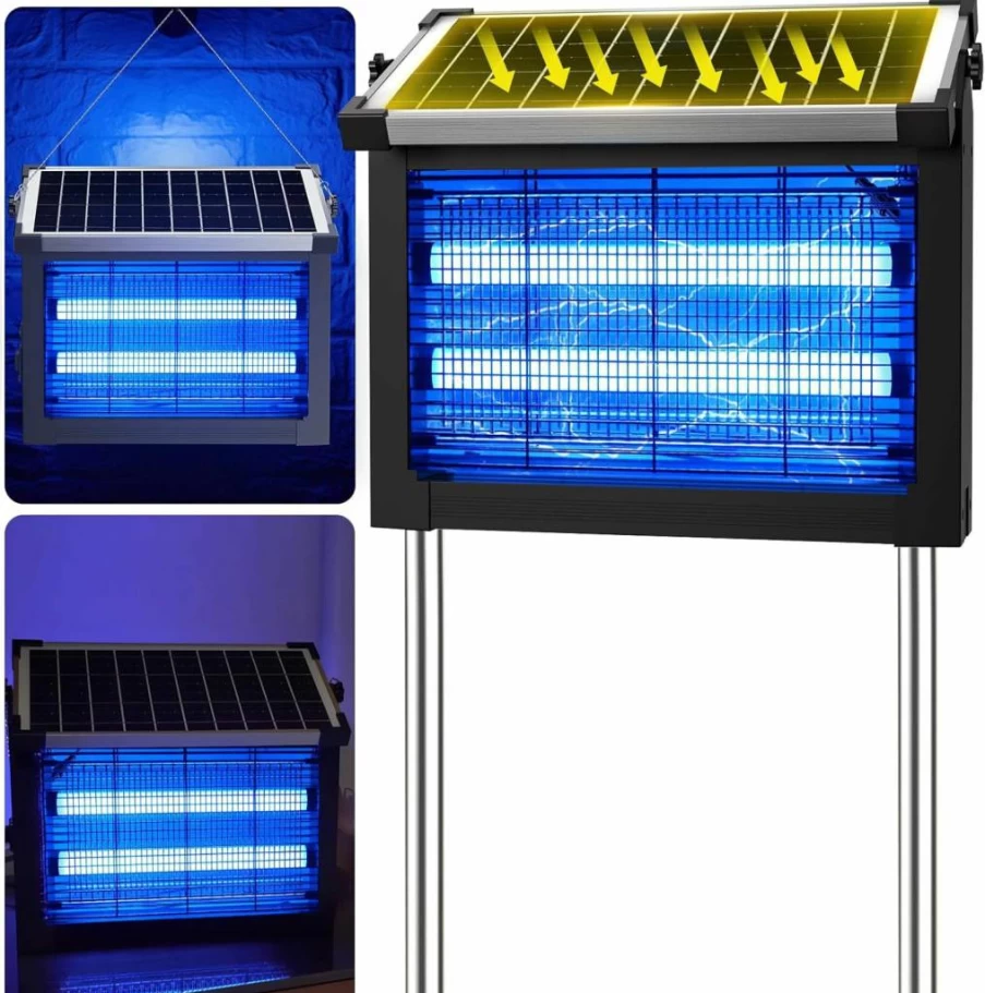 Zwiran Solar-Powered Bug Zapper - 4500V Outdoor/Indoor Mosquito Killer, Waterproof Electric Fly Zapper with Extension Cord & Grounding Bracket, Rechargeable Insect Trap for Patio/Garden