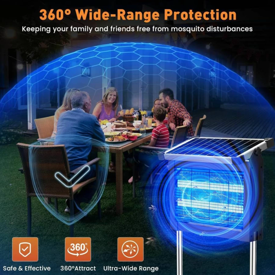 Zwiran Solar-Powered Bug Zapper - 4500V Outdoor/Indoor Mosquito Killer, Waterproof Electric Fly Zapper with Extension Cord & Grounding Bracket, Rechargeable Insect Trap for Patio/Garden