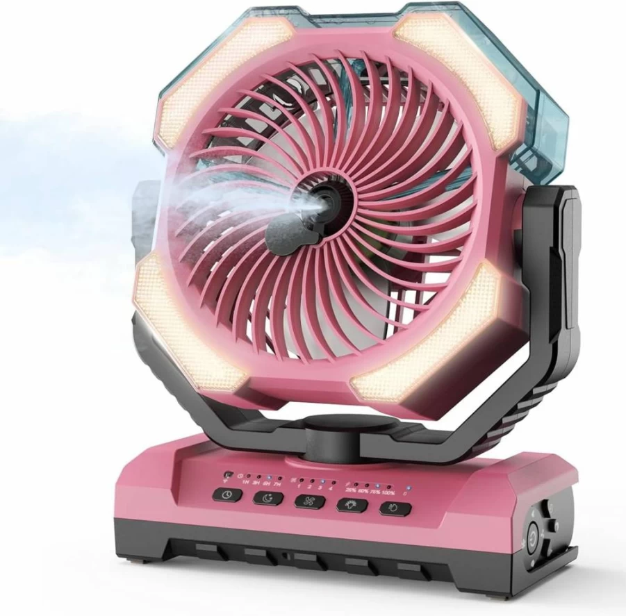 Aopircs 30000mAh Portable Camping Fan with Misting, 9Oz Water Tank, 4 Speeds, 120H Cooling, Rechargeable Battery for Outdoor, Travel, Patio, and Fishing