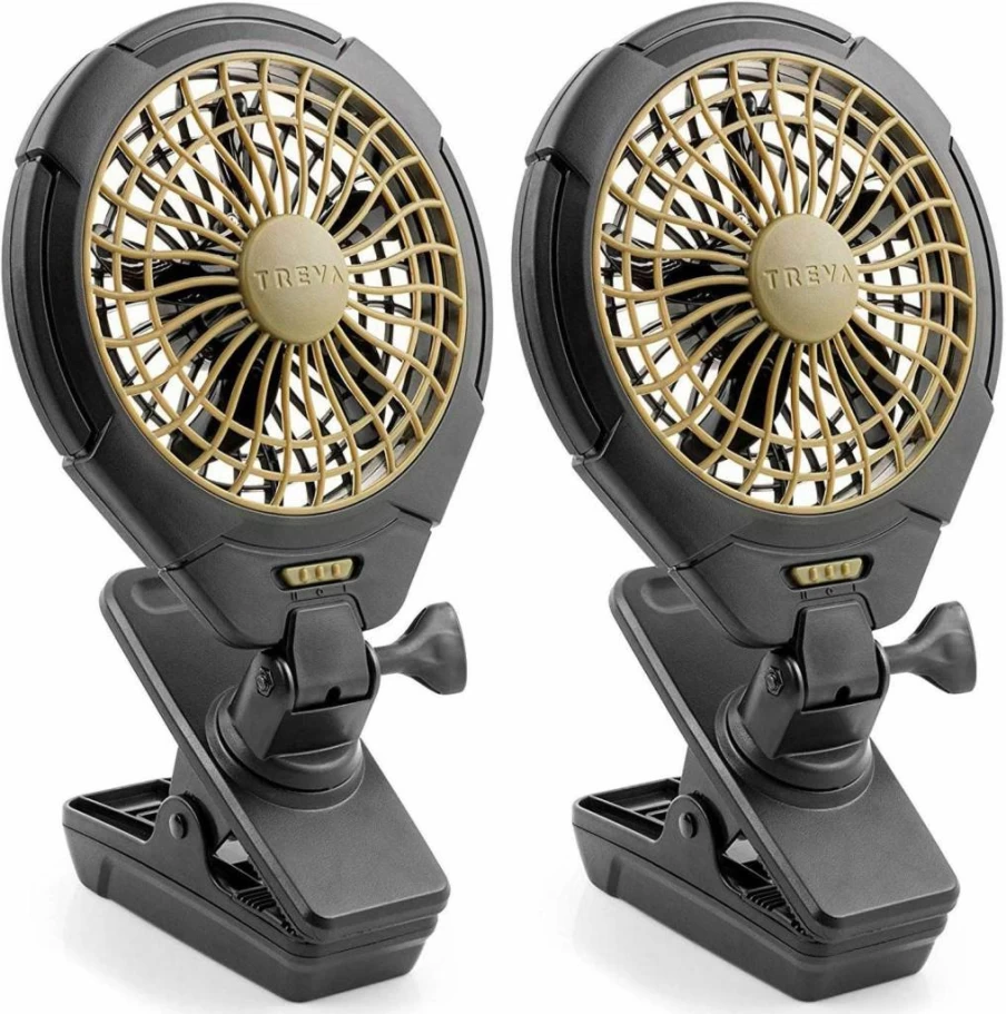 O2COOL 5 Inch Portable Battery Operated Clip Fan with Adjustable Head for Travel, Camping, Office, Car, and Baby Stroller - Compact, Multi-Directional, Khaki (FC05005)