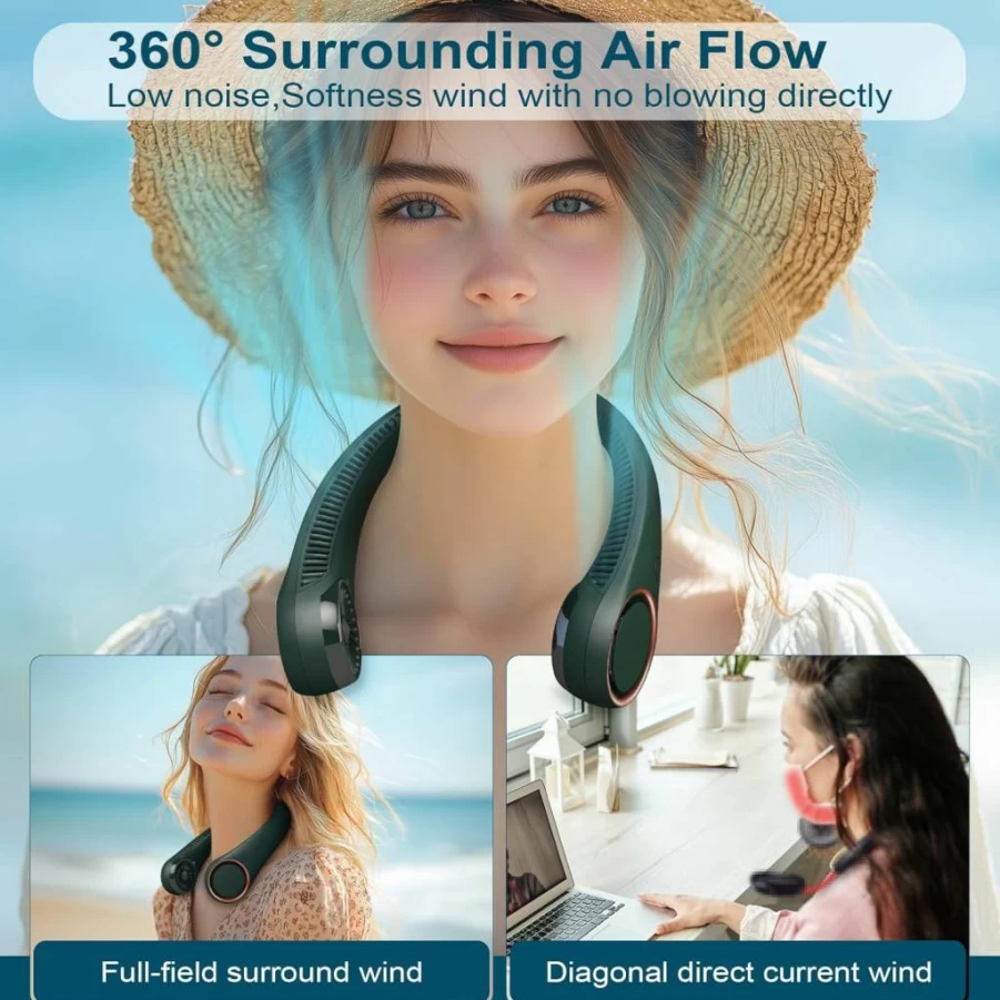 CIVPOWER Bladeless Neck Fan - Hands-Free Portable Personal Cooler with 4000mAh Rechargeable Battery, 3 Speed Settings, USB Operated, Wearable Headphone Design for Men & Women, Indoor & Outdoor Use (Dark Blue)