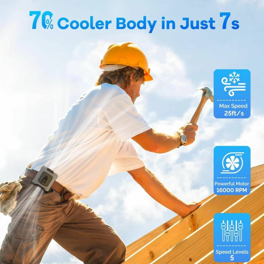 AIDIAM 2025 Portable Neck & Waist Fan - 10000mAh Rechargeable, 40H Runtime, 5-Speed Brushless Motor, Hands-Free Cooling for Outdoor, Camping, Worksites