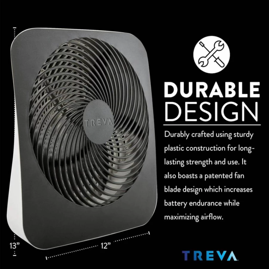 Treva 10-Inch Portable Battery & AC Desk Fan - 2 Speed Personal Cooling Fan for Home, Office & Travel (Black)