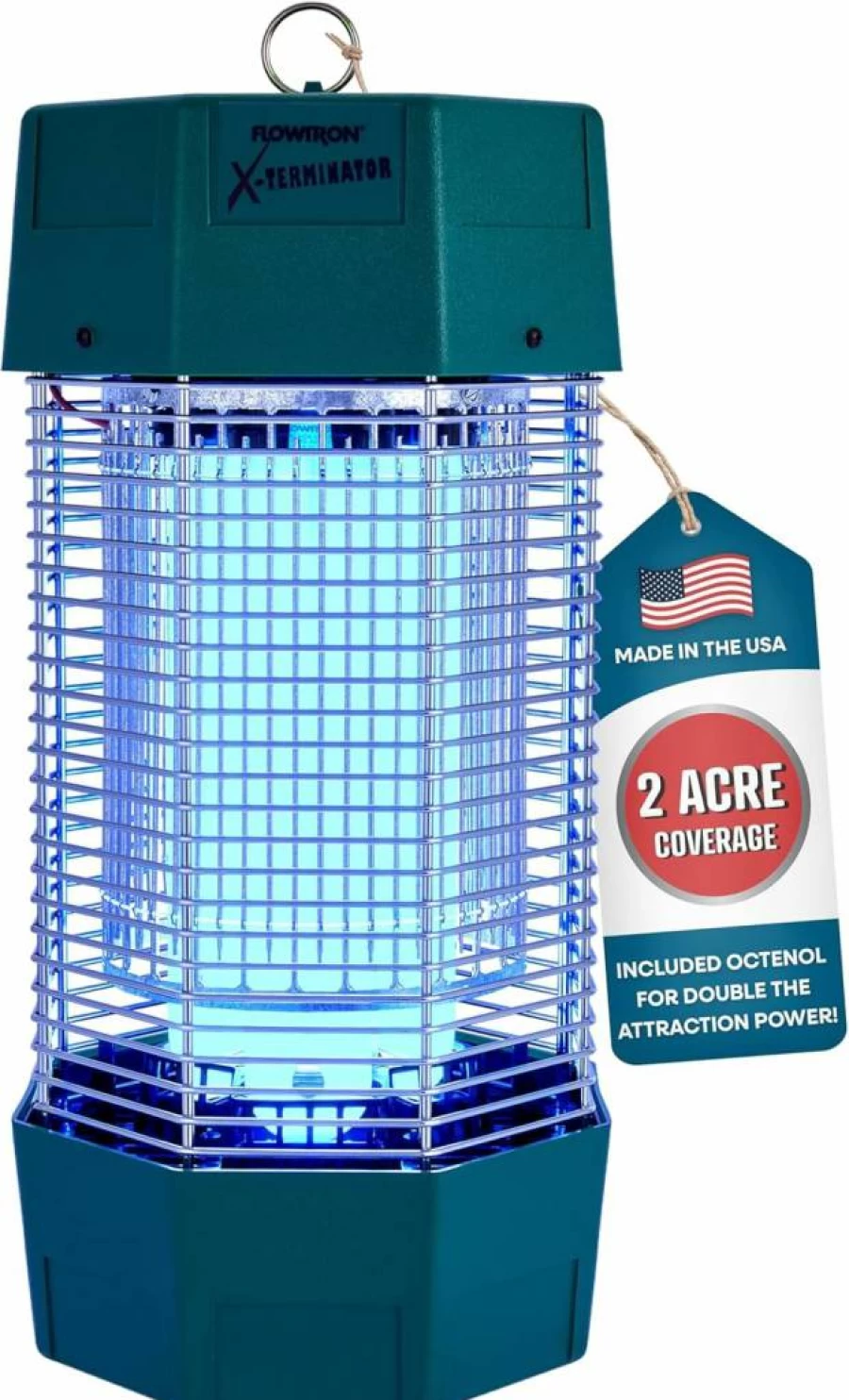 Flowtron 120W Electric Bug Zapper for Outdoor Insect Control - Dual UV Light & Octenol Attractant, 5600V Grid, Covers 2 Acres, Made in USA