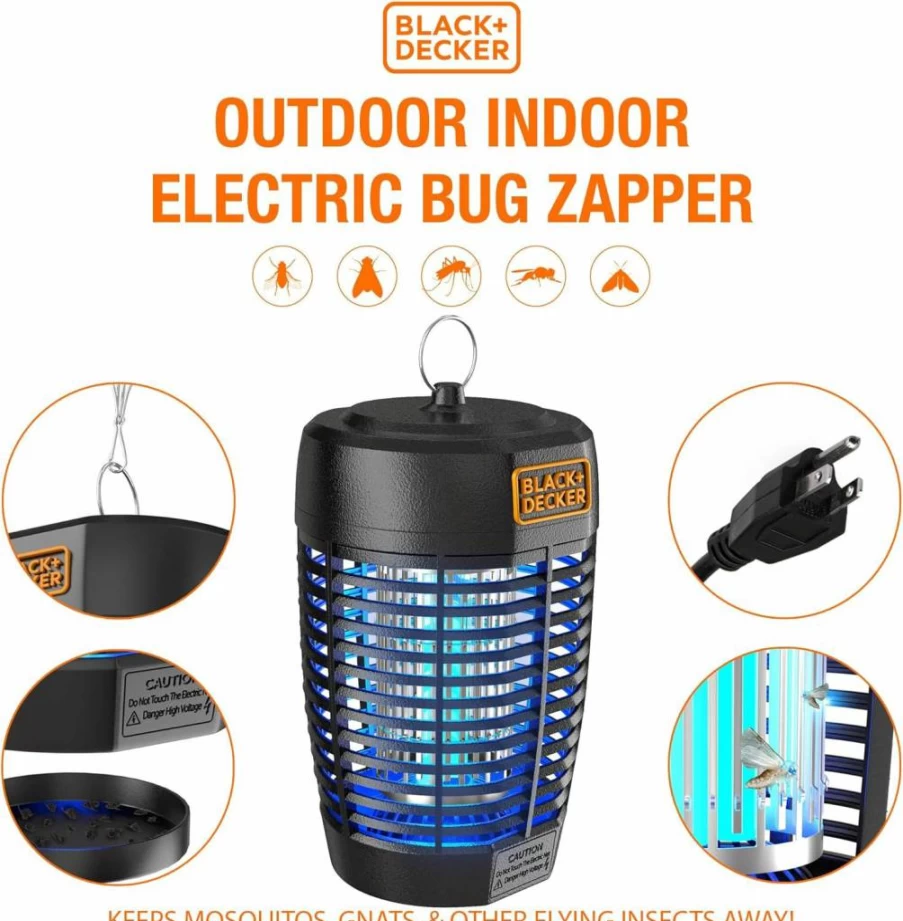 BLACK+DECKER Electric Bug Zapper for Indoor & Outdoor Use - Mosquito, Fly, Gnat, and Moth Killer Trap for Home, Garden, Patio, Deck