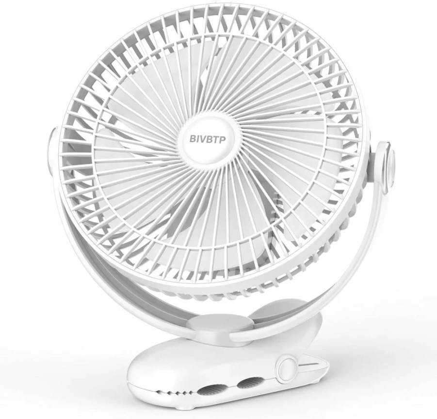 BIVBTP 8-Inch Rechargeable Clip On Fan with 12000mAh Battery, 30H Runtime, Ultra Quiet USB Desk Fan for Office, Camping, Golf Cart, Treadmill, Heavy-Duty Clamp Portable Fan