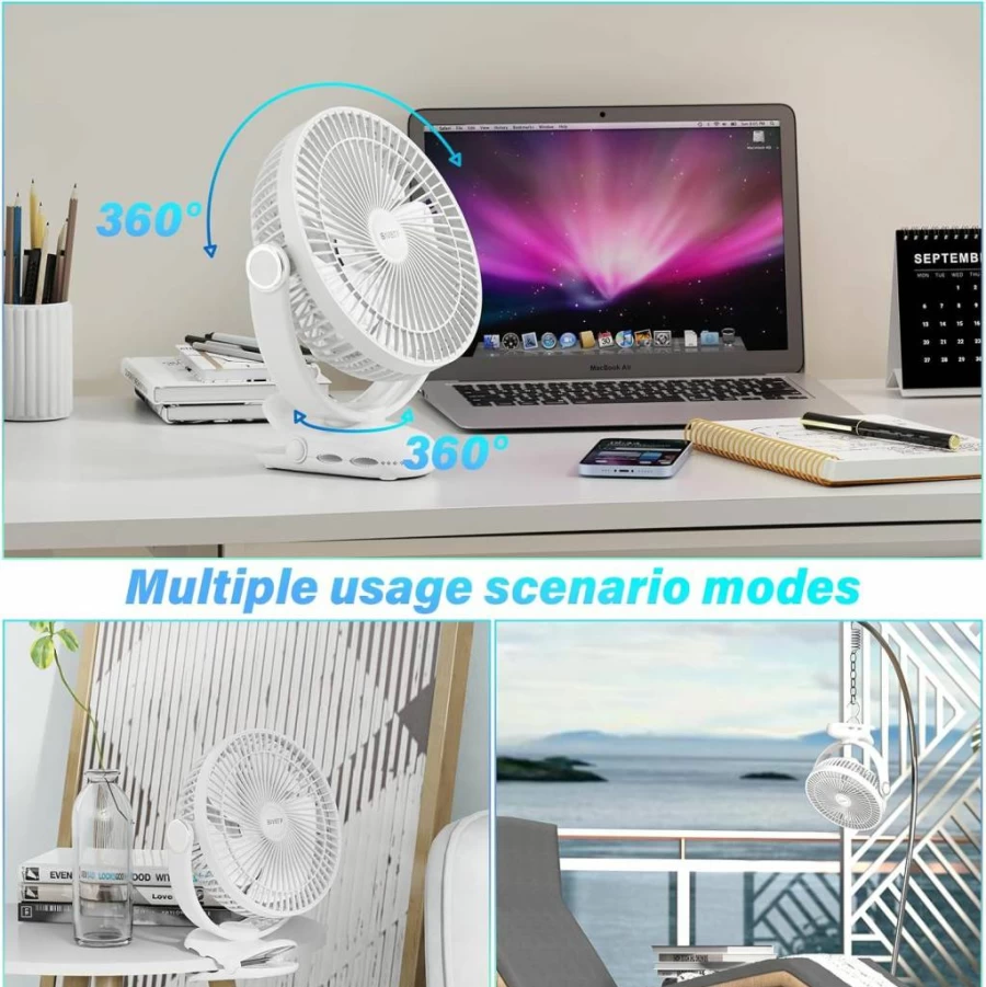 BIVBTP 8-Inch Rechargeable Clip On Fan with 12000mAh Battery, 30H Runtime, Ultra Quiet USB Desk Fan for Office, Camping, Golf Cart, Treadmill, Heavy-Duty Clamp Portable Fan