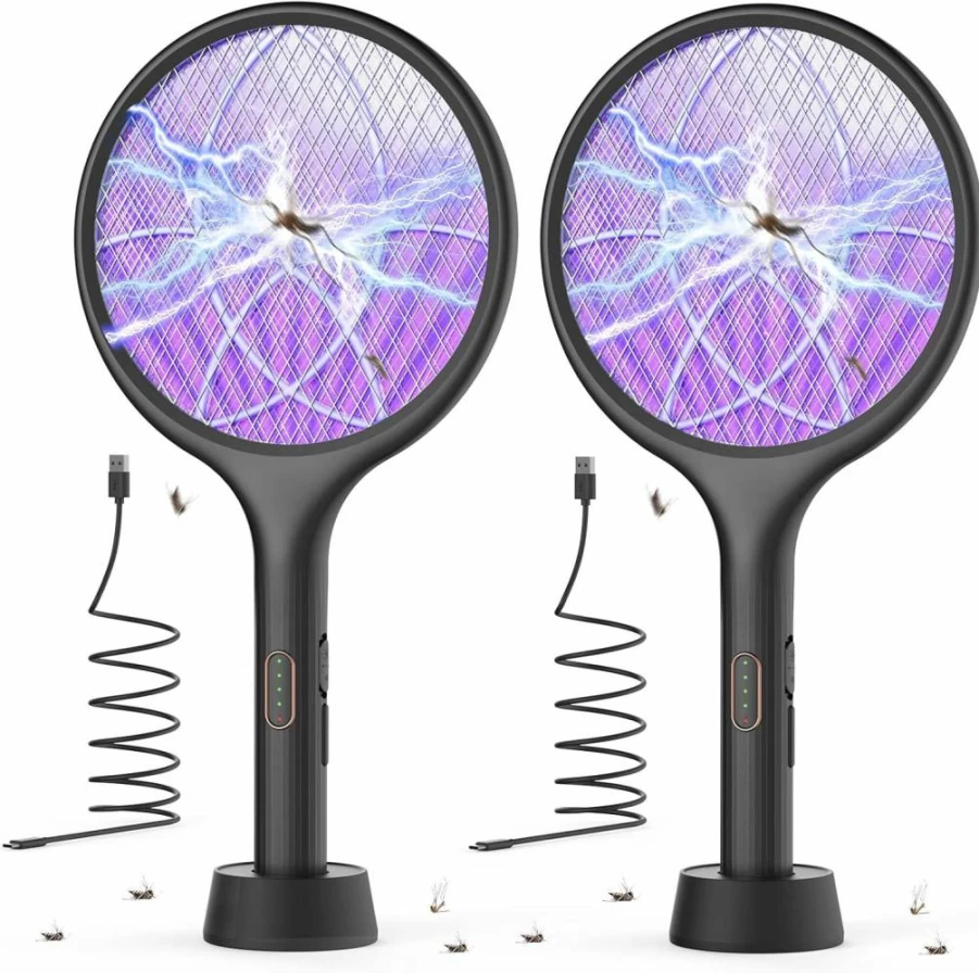 YISSVIC Rechargeable Electric Mosquito Zapper - 4000V Bug Swatter with Purple LED Light, Dual Modes for Indoor, Outdoor, Camping, Home, Office, and Patio Use